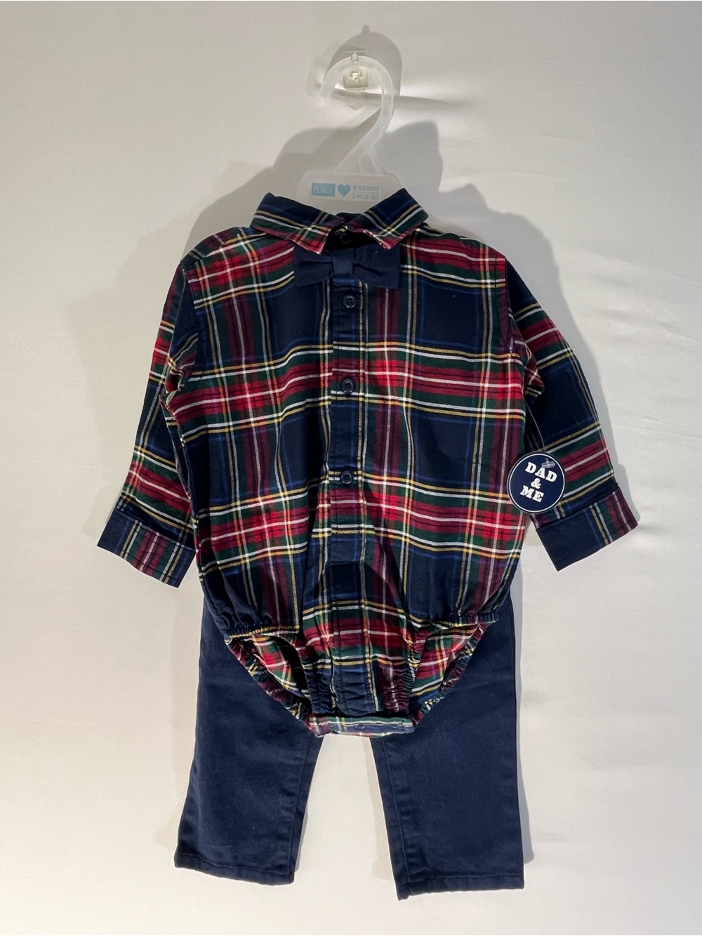 The Children's Place Navy, Red & Green Plaid Button-Front Bodysuit with Bow